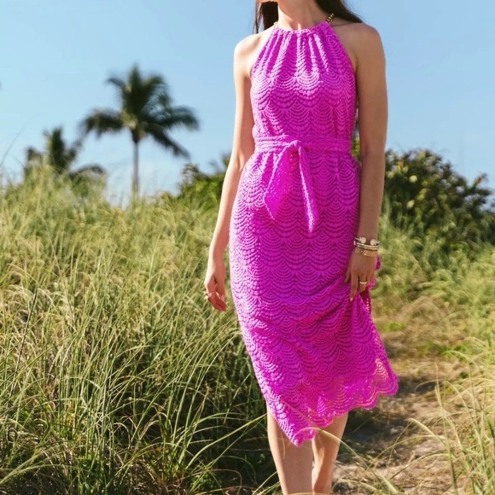 NWT Lilly Pulitzer Bingham Lace Midi Dress in Wild Fuschia